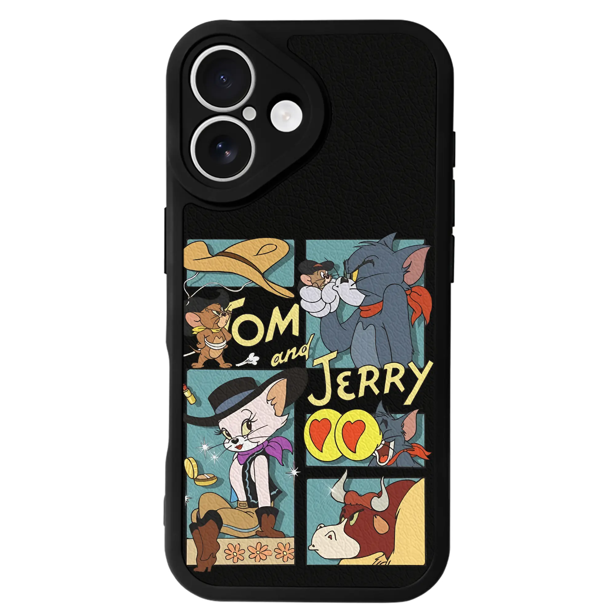 トムとジェリー グッズ トム - IPhone 16シリーズ対応 ・ シリコンスマホケース ・ レザー調 ・ 高精度フィット ・ 耐衝撃 ・ ワイヤレス充電対応 ・ 精密カット